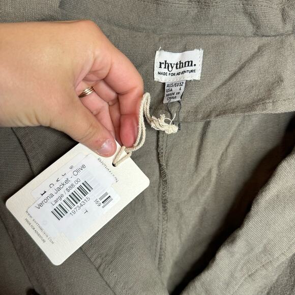 NWT Rhythm Verona Jacket Olive Cotton Linen Blend Size Small - Picture 3 of 8